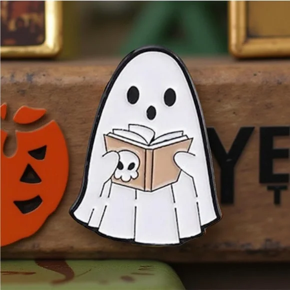 Ghost Reading Enamel Pin - White - Picture 2 of 7